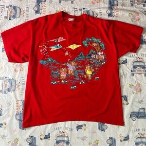 Vintage 1980s Basic Editions Teddy Bear Kite Flying Lessons Puffy Graphic Tee XL